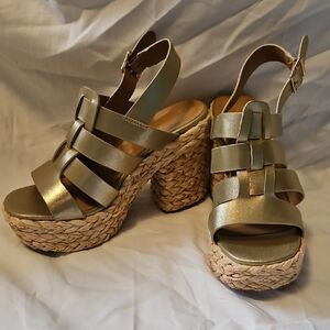 Gold Platform Woven Sandals Size 8.5